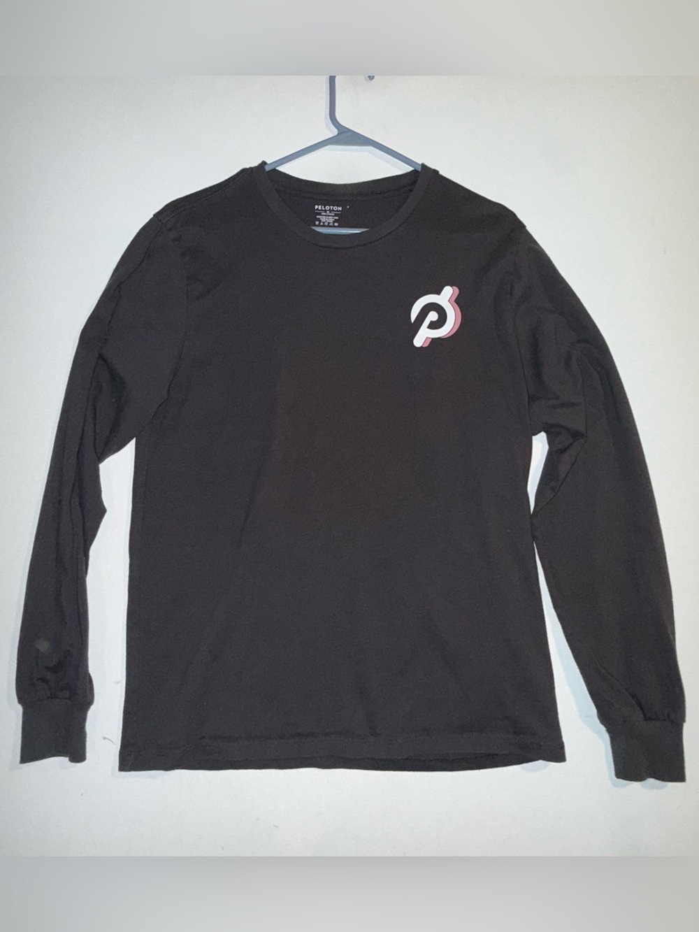 Peloton Black Long Sleeve Tee with Pink & White Logo Patch